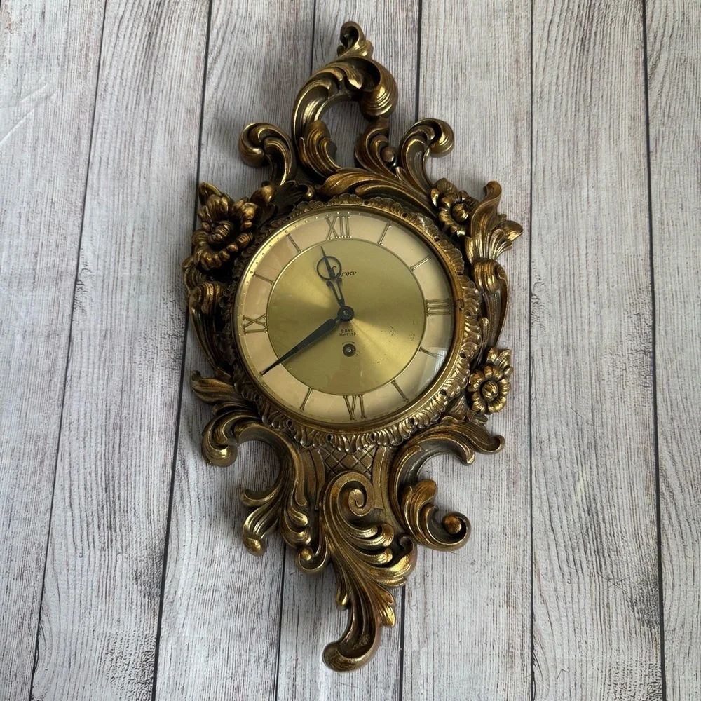 SYROCO Mid-century Modern Wall Clock Vintage Gold